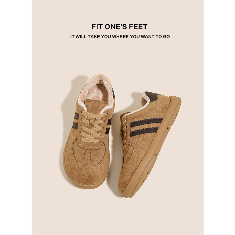 Leather and fleece vintage German training shoes for women, 2024 new style, soft sole, soft upper, insole height-increasing, casual and versatile student Birken shoes full figure
