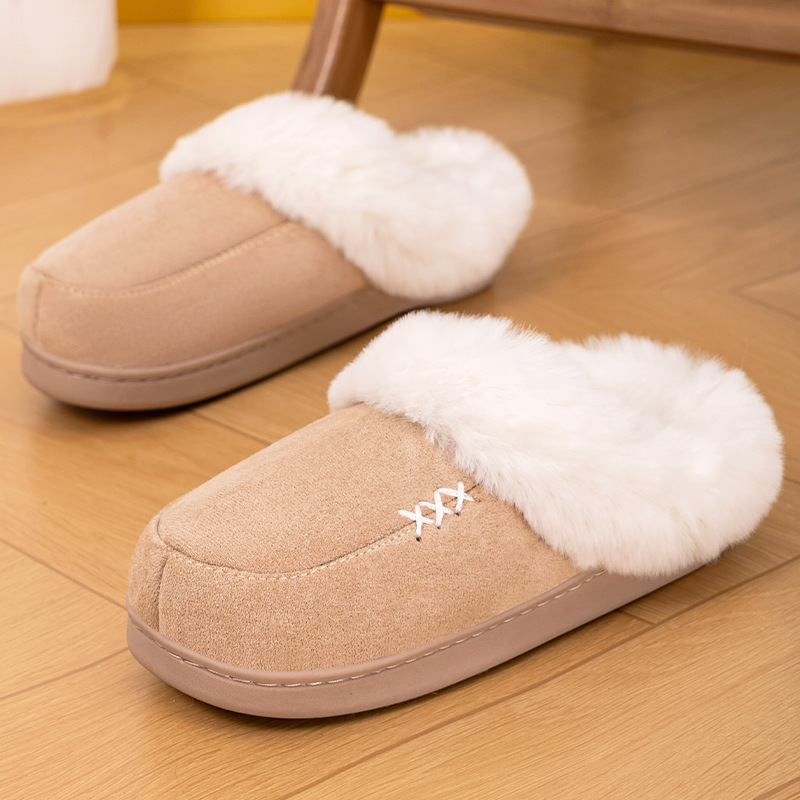 Cross-border new style wholesale women's shoes, woolen slippers, home warm straps, heel cotton slippers, fleece anti-slip, white woolen cotton shoes full figure