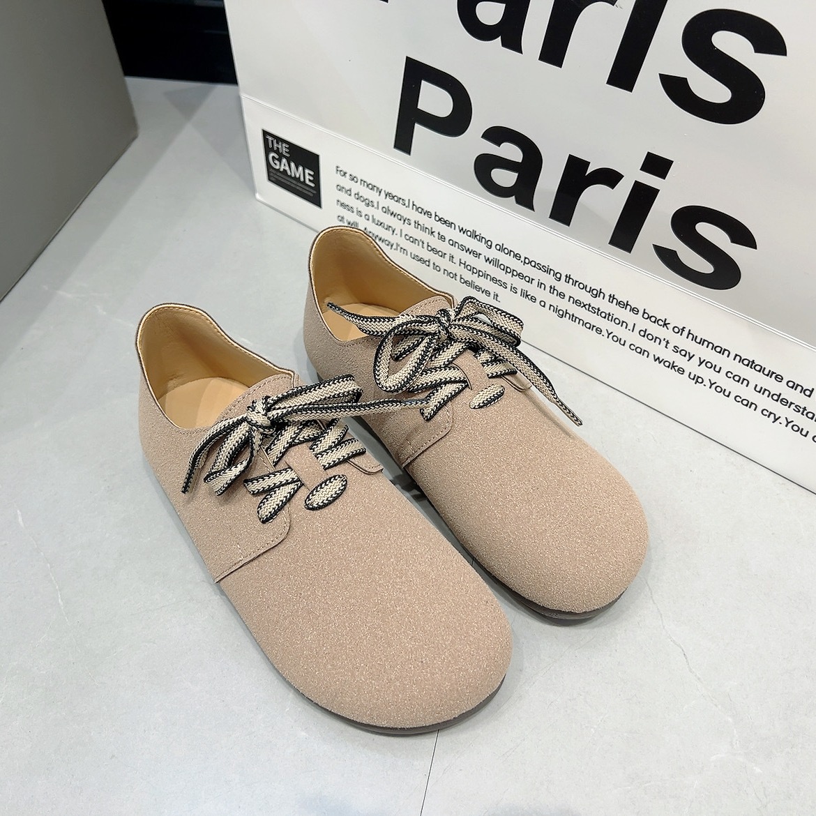 Retro Burken autumn pillow, new toast 2024 lace-up, comfortable soft-soled, flat-bottomed, casual single shoe bestseller Specification drawing