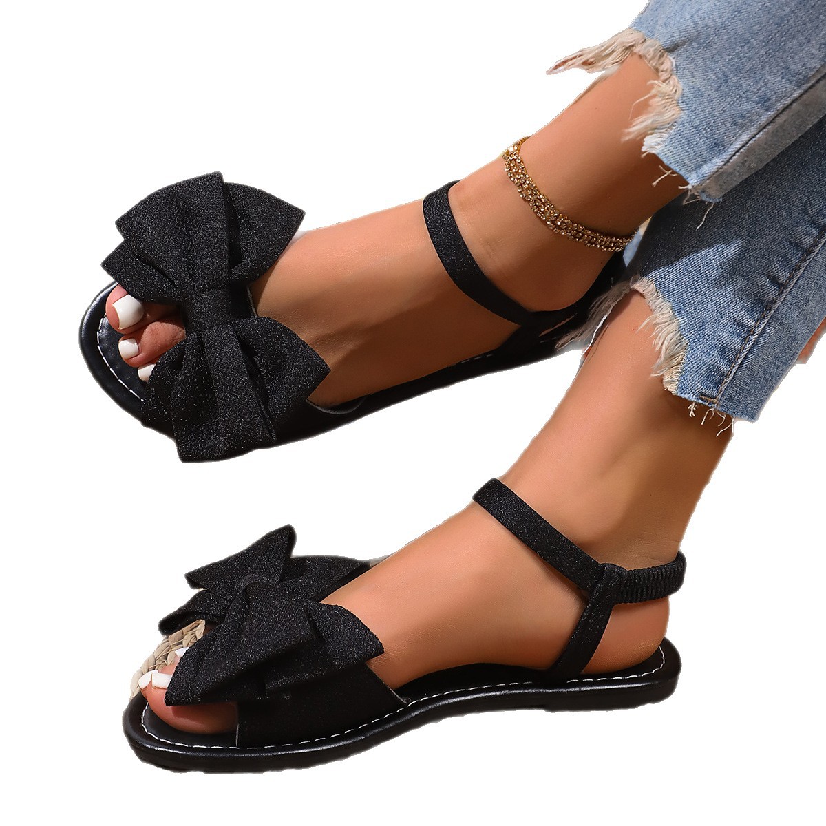 Cross-border foreign Trade 2025 Summer Bow sandals Flat, soft-soled, casual and versatile flat beach sandals for women Item Picture