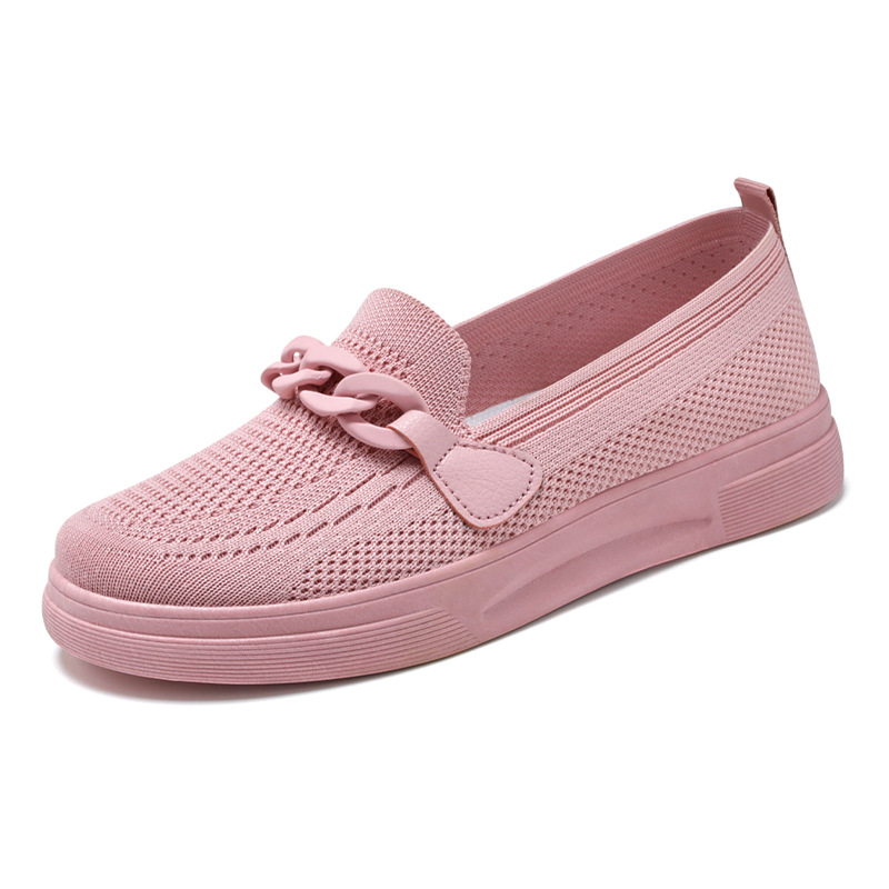 Women's casual shoes, cross-border women's shoes, soft-soled comfortable mom shoes, flying woven breathable mesh shoes, one-step women's single shoes Item Picture