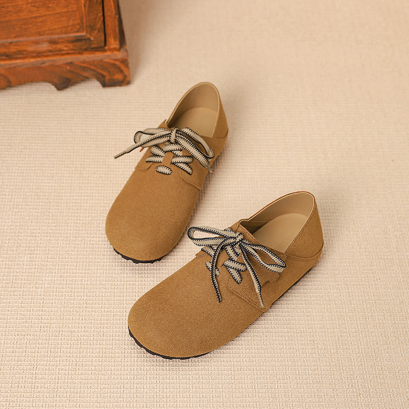 Soft leather soft-soled Boken shoes for women's autumn 2024 new flat casual Boken bean shoes, retro to pair with skirt single shoes details Picture