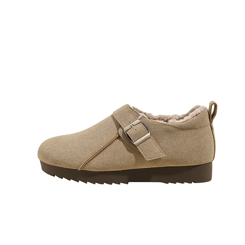 Large-sized insole leather soft-soled Burken shoes for women's 2024 winter new round toe one-button casual and versatile cotton shoes Item Picture