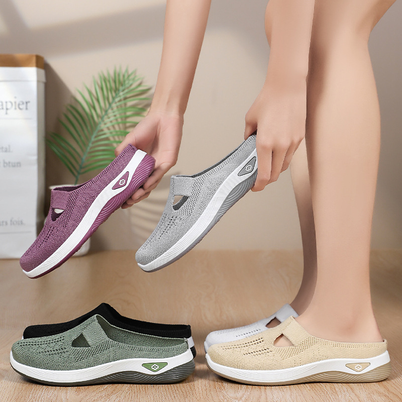 Women's shoes, versatile casual shoes, breathable headband, half-drawstring, one-foot lazy shoes, mesh woven shoes, soft-soled single shoes Application Scenario