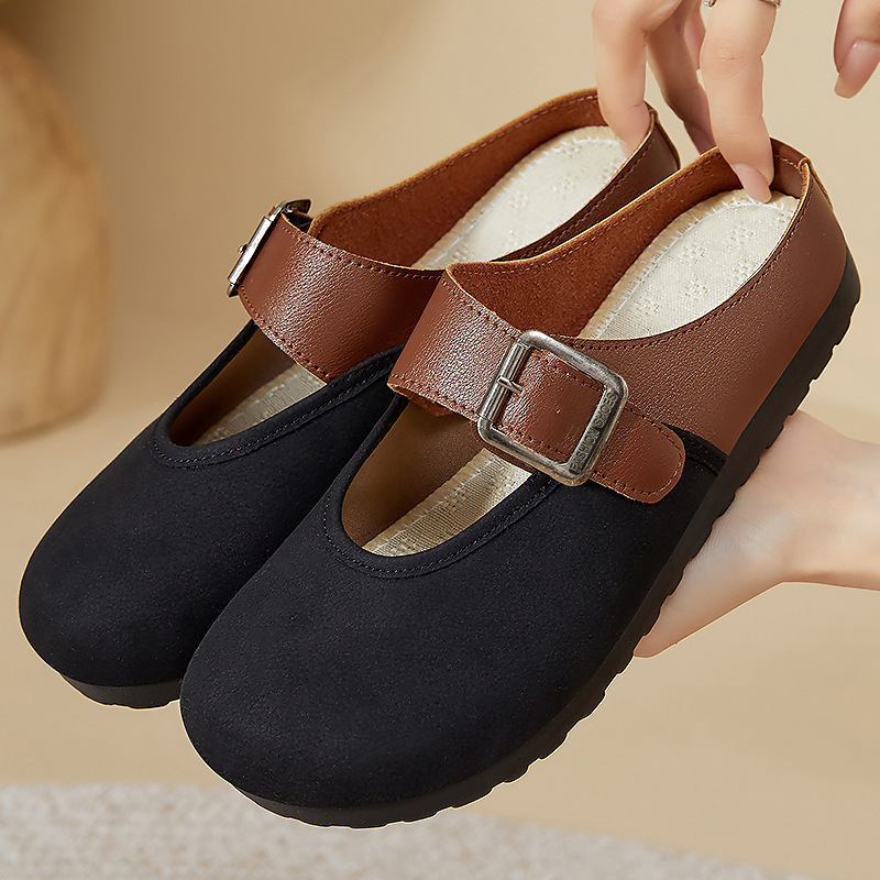 Summer new Japanese-style lazy bag, half-drag, color-blocked Boken shoes, fashionable, simple and casual women's shoes Specification drawing