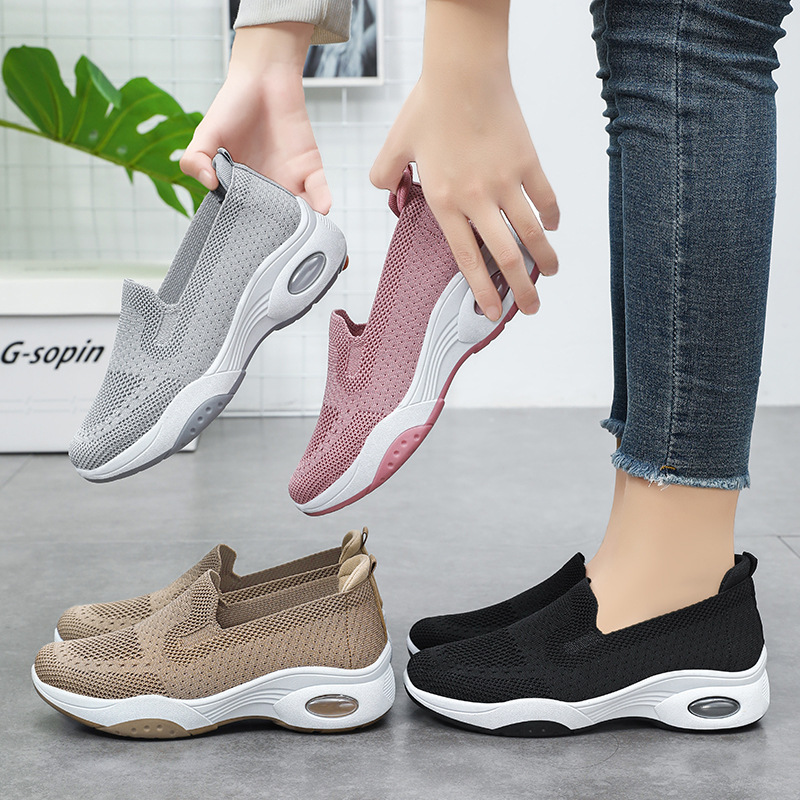 Cross-border women's shoes, versatile thick-soled height-increasing shoes, breathable flying woven single shoes, casual shoes for export, shoes for mom Application Scenario