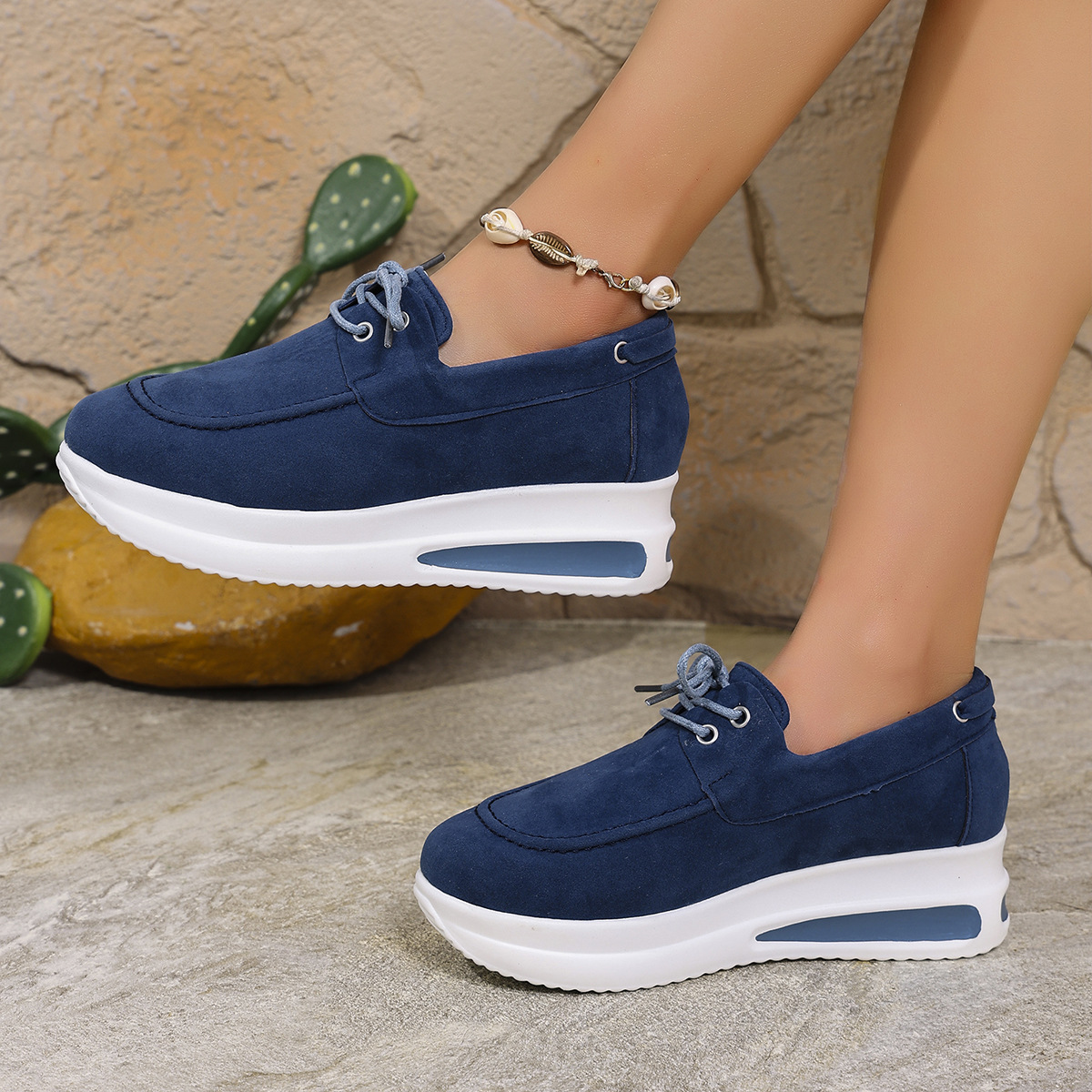Women's spring AliExpress and Amazon casual single shoes with thick soles and front lacing Specification drawing