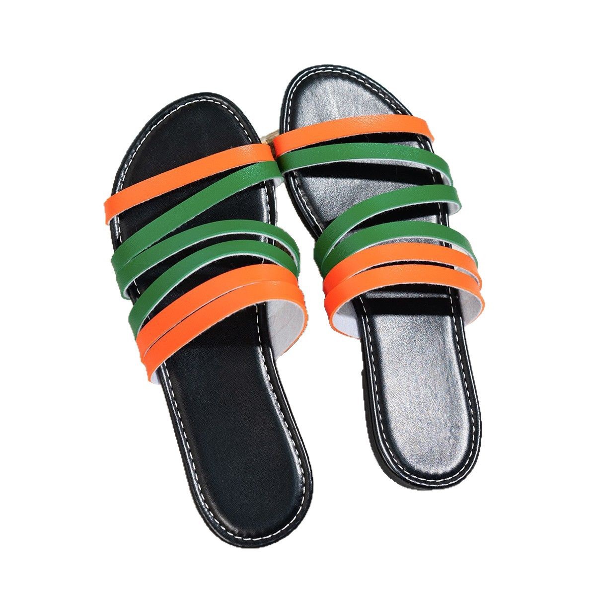 Color-block slippers for women in summer 2025, new European and American large-sized one-piece fashionable flat-heeled women's cool slippers are being distributed Item Picture