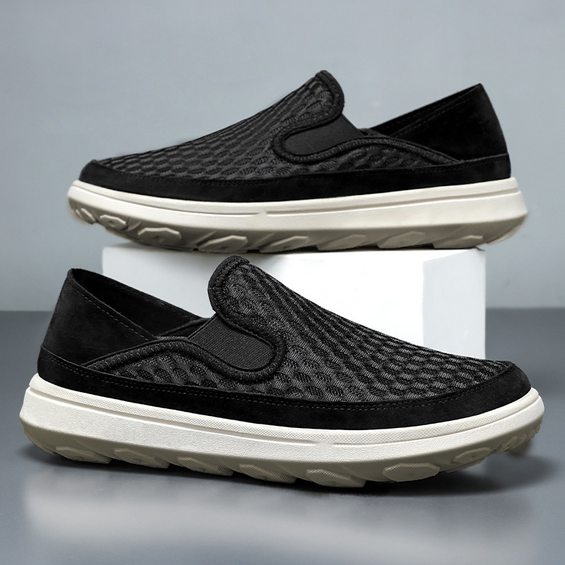 New cross-border men's shoes for spring: Large-sized mesh upper, one-foot soft sole, casual, sporty, and breathable fabric single shoes full figure