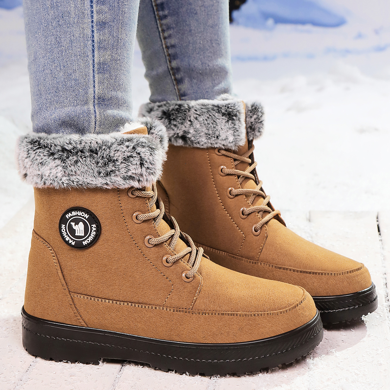 Women's shoes, versatile winter snow boots, fleece and thickened cotton shoes, cold-proof and warm cotton boots, cross-border trade long boots full figure
