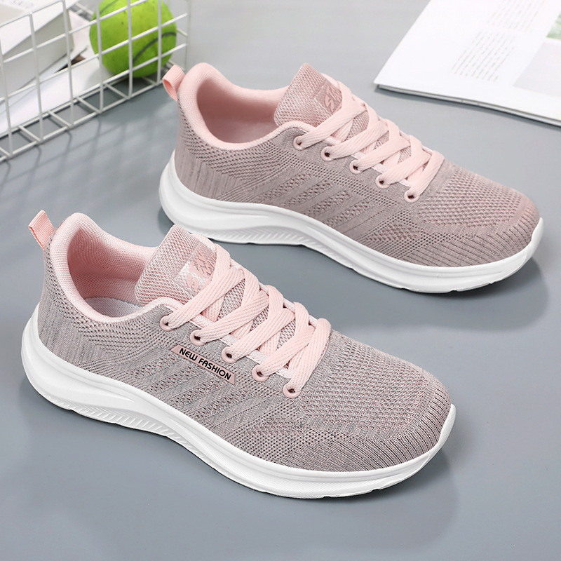 Women's sports shoes, versatile single shoes, soft soles, not tiring to the feet, running shoes, cross-border women's shoes, flying woven breathable mesh shoes Specification drawing