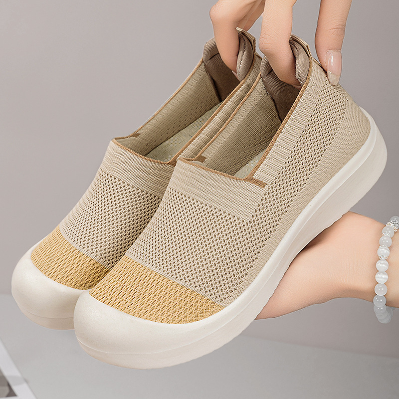 Women's casual shoes, breathable flying woven shoes, non-smelly feet, mesh shoes, fashionable and versatile women's single shoes, one-step lazy shoes details Picture