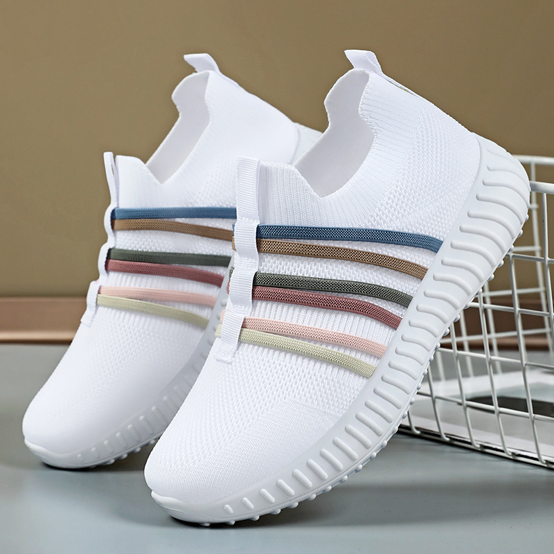 TEMU women's solid color versatile shoes, cross-border large-sized casual shoes, one-step lazy shoes, breathable flying woven single shoes Specification drawing
