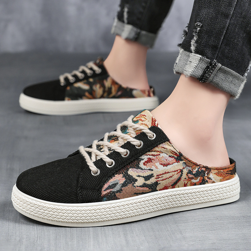 Men's shoes, half-slipper, printed trendy casual shoes, breathable and non-smelly, toe cap slippers, soft-soled comfortable sandals Application Scenario