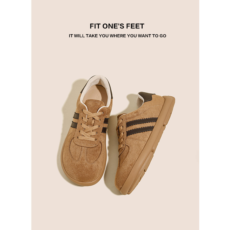 Leather retro German training shoes for women, 2024 new style, side-toed, soft-soled, soft-upper, insole, height-increasing, casual and versatile student Burken shoes full figure