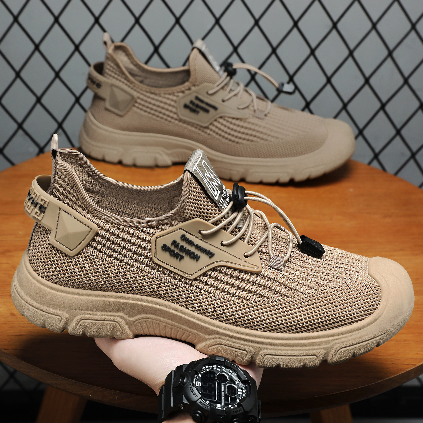 Men's summer single shoes, casual shoes, flying woven breathable and non-smelly feet men's shoes, solid color versatile men's shoes, dad shoes full figure