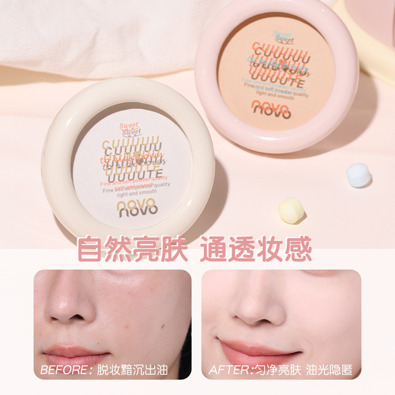 NOVO's light and soft setting powder compact is oil-repellent, long-lasting, concealer, and does not stick. It is suitable for both dry and wet oily skin and is water-resistant and sweat-proof Item Picture
