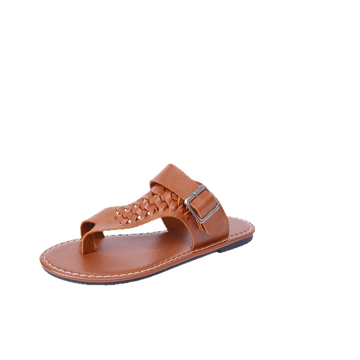 This is a new type of flat-bottomed herringbone beach outerwear women's shoe for the summer of 2025, featuring a large size 43 metal clasp flip-flops for export Item Picture