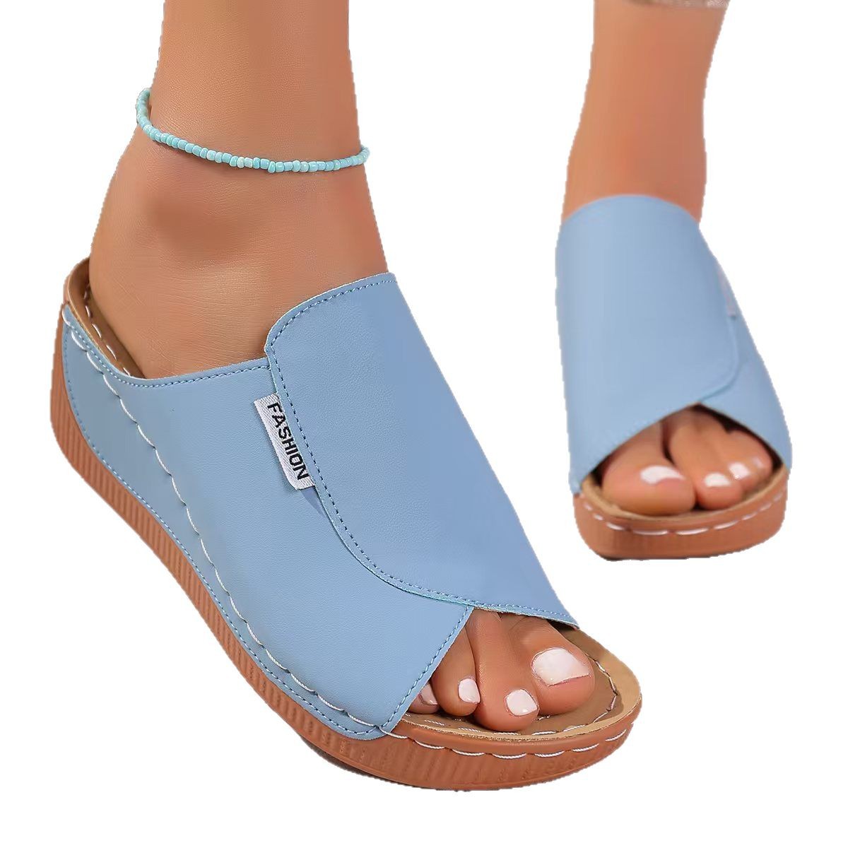 European and American foreign trade women's shoes 2025 Summer new style comfortable wedge heel independent station slippers simple large-sized slippers for women Item Picture