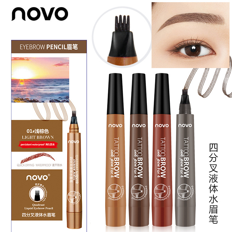 NOVO5247 Double-headed four-fork liquid eyebrow pencil, multi-color water-based makeup, eyebrow dyeing, Guangzhou Aili Makeup Wholesale Item Picture