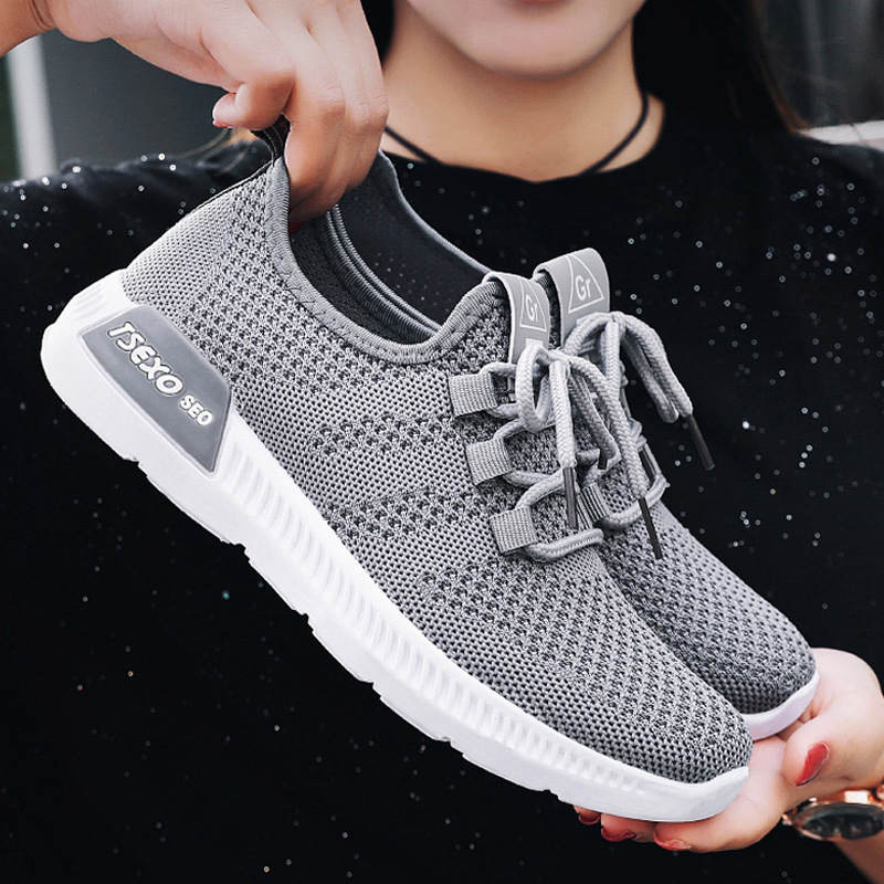 Women's spring new ins trendy shoes, cross-border factory flat light sports shoes wholesale women's flying weaving running shoes details Picture