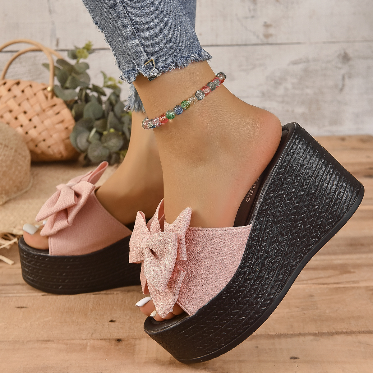 Women's slippers 2024 summer European and American fashion round-toed flip-flops for lazy women, flower-soled flip-flops for women to wear outside Specification drawing