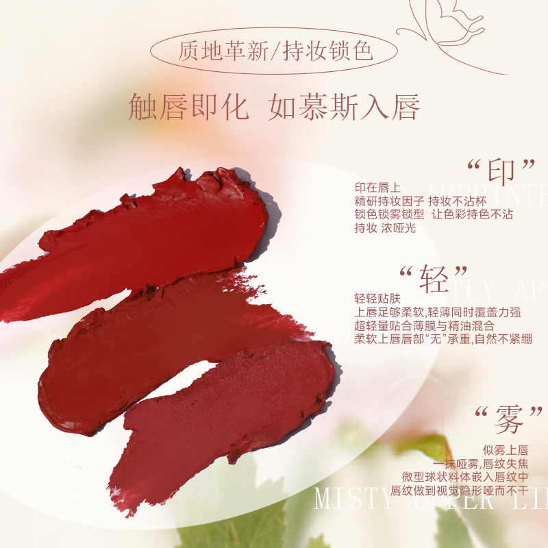 NOVO Soft Mist Locking Color Lipstick does not stick to cups, does not fade, is waterproof and long-lasting, with a velvet matte finish. Official website genuine makeup product Specification drawing