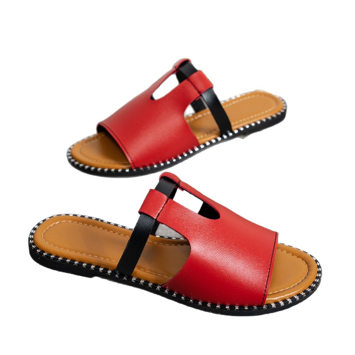 In 2025, new European and American fashion slippers, large-sized flip-flops, hollowed-out solid color fish-mouth sandals, women's Amazon AliExpress Item Picture