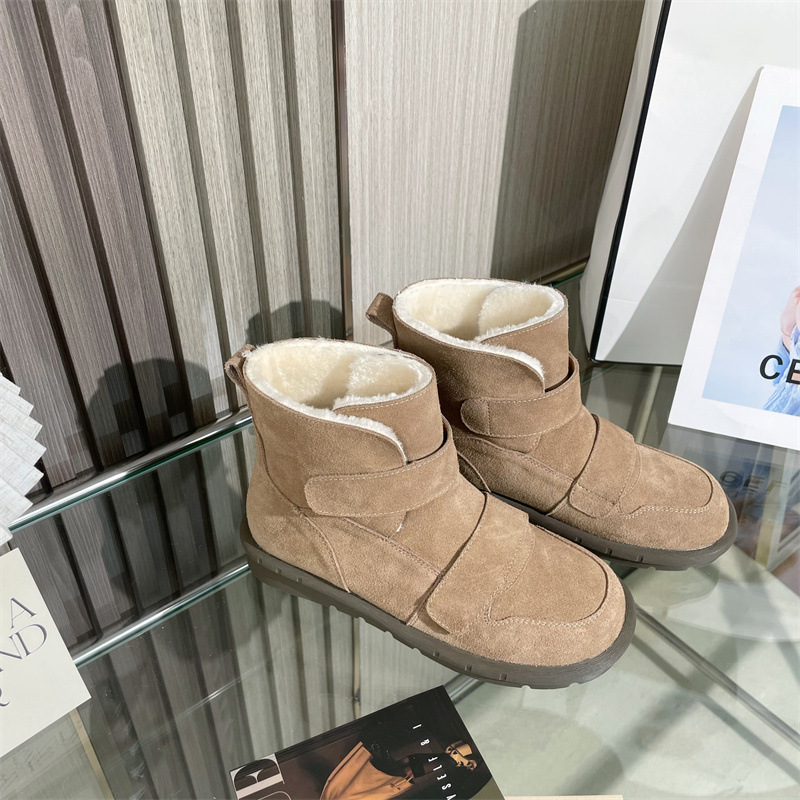 Cowhide version ~ Su Yinyin Velcro genuine leather wool snow boots, women's Maillard boots, warm thick-soled short-leg cotton boots details Picture