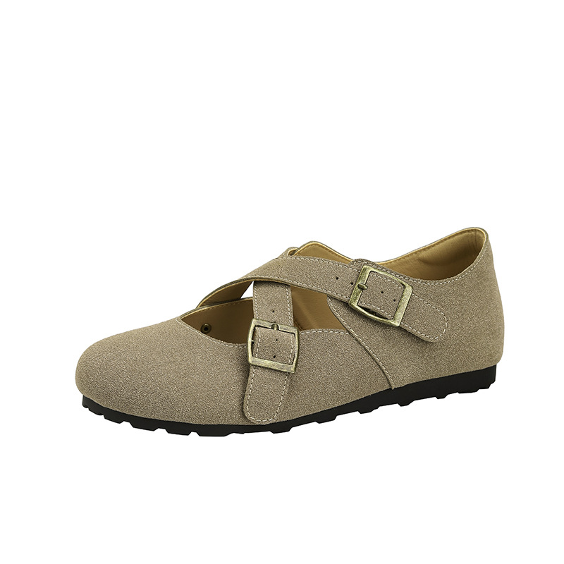 Leather Birken shoes for summer 2024, new style, toe cap, cross-belt, semi-cool slippers, fashionable and breathable lazy shoes for children to wear outside Item Picture