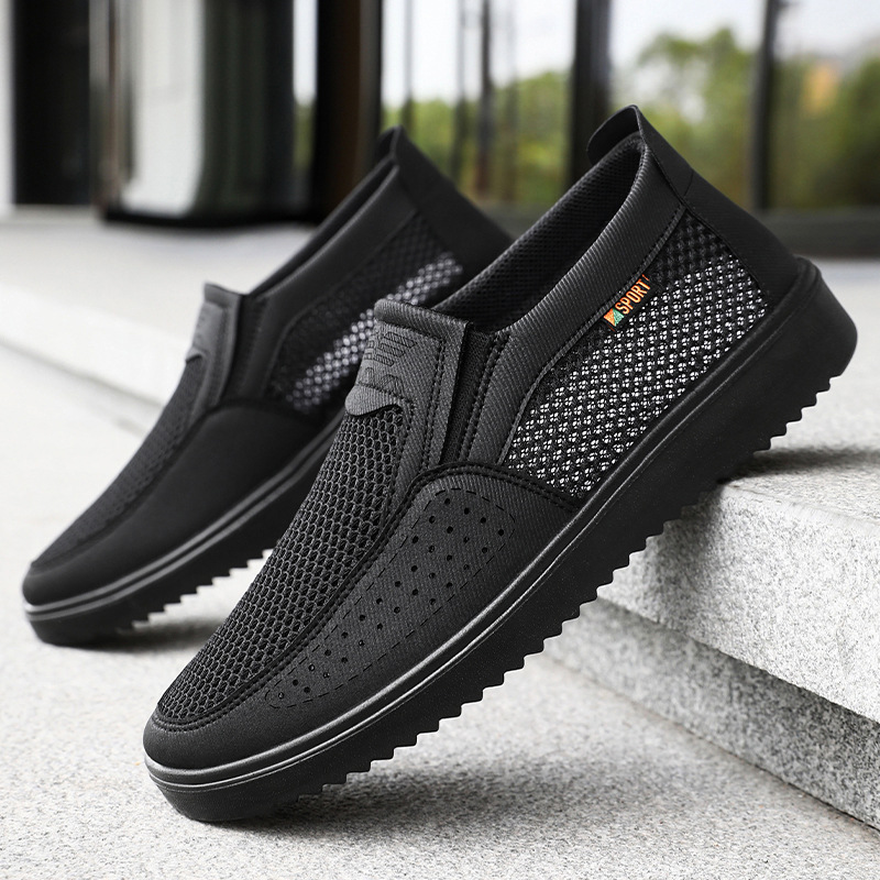 Men's casual shoes, soft-soled old Beijing cloth shoes, men's breathable mesh shoes, non-smelly feet, dad's shoes, one-step lazy shoes Specification drawing