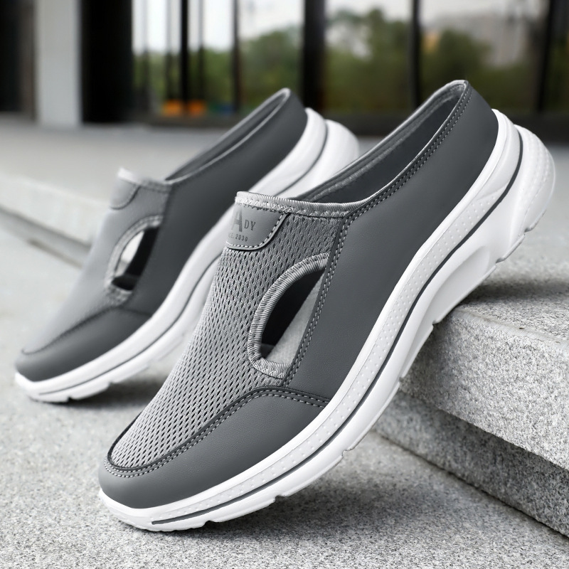 Men's shoes with hollowed-out half-slippers, soft-soled, comfortable and casual, one-step dad shoes, breathable and non-smelly feet, mesh shoes, single shoes full figure