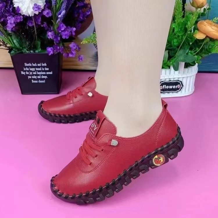 Cross-border Amazon hand-stitched women's shoes, ox tendon soft-soled mom shoes, spring and autumn 2025 flat single shoes, casual shoes Specification drawing