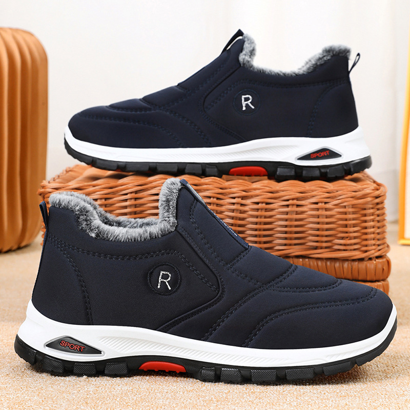 New winter cotton shoes for men, with added fleece and thickened warmth, for the elderly, couple style, one-foot old Beijing cotton boots wholesale full figure