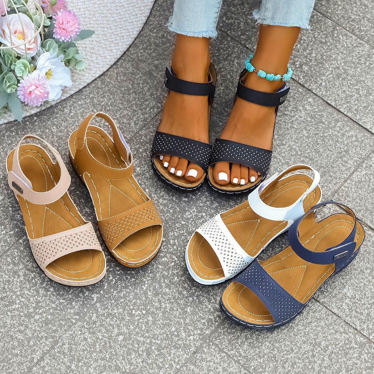 Comfortable and casual sandals for women in the summer of 2025, suitable for middle-aged and elderly people, soft-soled mom shoes, beach sandals Specification drawing