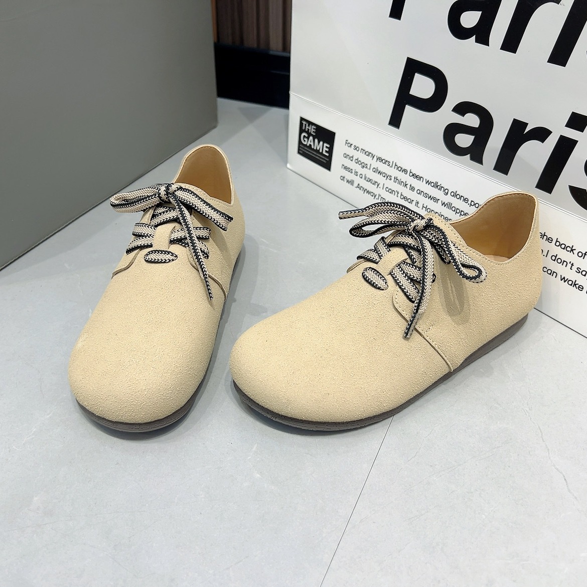 Retro Burken autumn pillow, new toast 2024 lace-up, comfortable soft-soled, flat-bottomed, casual single shoe bestseller details Picture