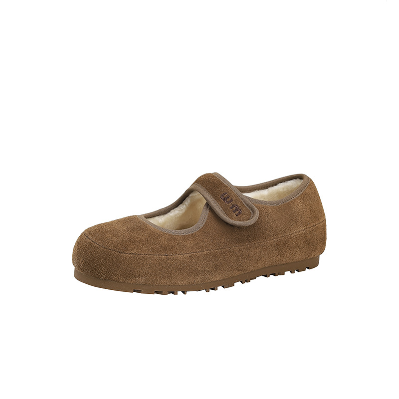 Grape Mom's large-sized inner height-increasing Velcro warm half-drag, ugly and cute wool Marizhen fur single shoes, autumn and winter cotton shoes Item Picture