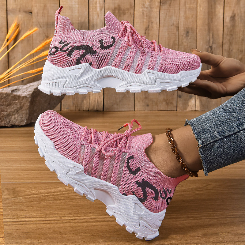 Jinshi Yuan: Women's Cross-border oversized Women's Shoes, Leopard Print Casual Shoes, Flying Woven Breathable single Shoes, thick-soled shoes, Dad shoes Specification drawing