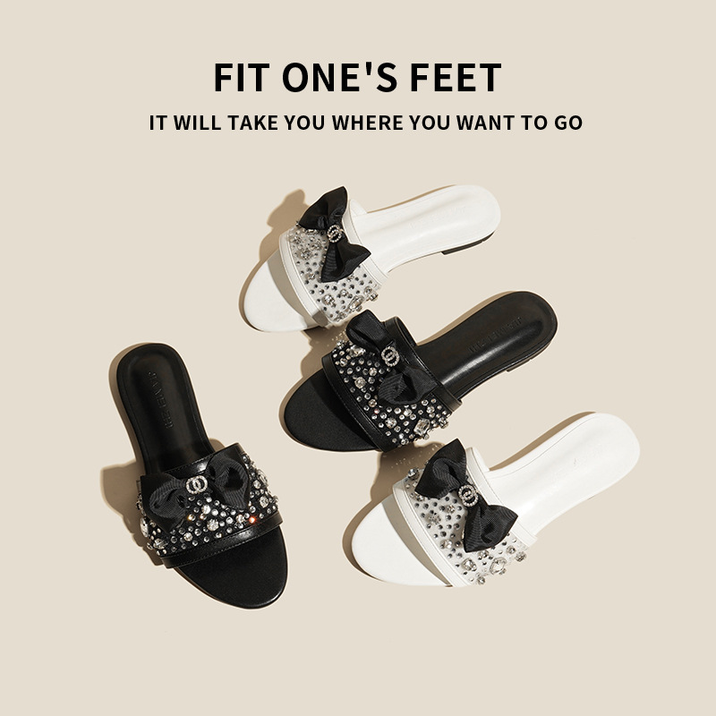 Summer 2011 new bow sequined flower comfortable, fashionable and simple daily flat thick-soled flip-flops for women full figure