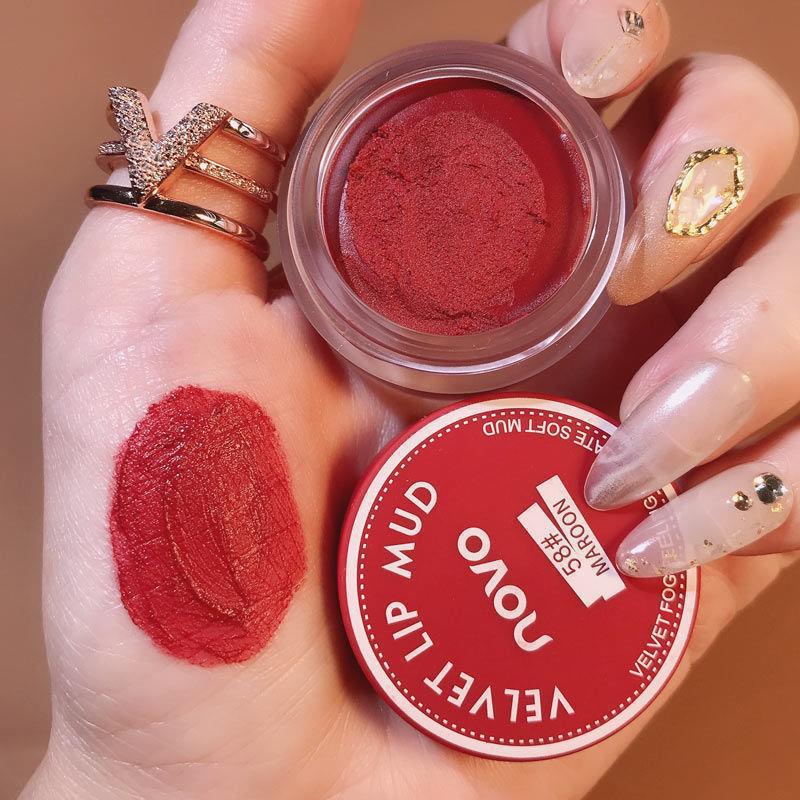 NOVO matte Jelly canned Lip gloss, velvet matte lip gloss, suitable for both lips and cheeks, can make students look fairer without makeup details Picture