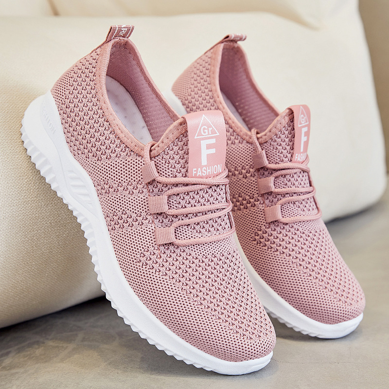 Women's cross-border large-sized TEMU women's shoes, women's casual shoes, breathable flying woven single shoes, versatile solid color sports shoes for women full figure