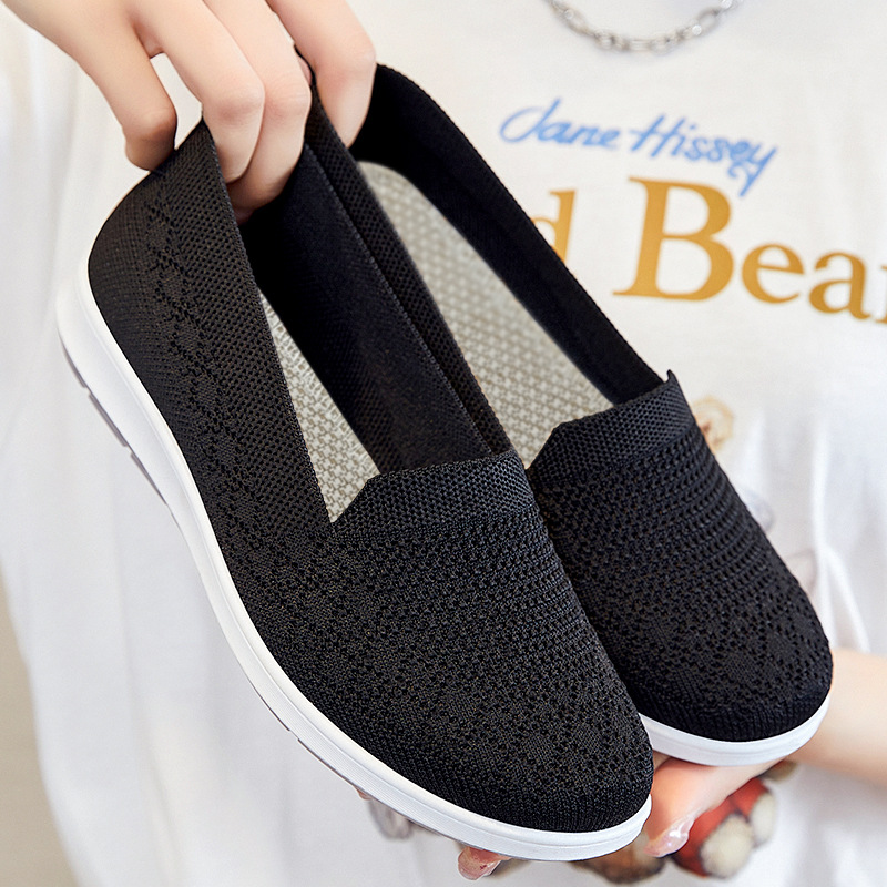 Women's casual shoes, breathable flying woven single shoes, shoes for middle-aged and elderly mothers, old Beijing cloth shoes, foreign trade women's shoes, flat shoes Specification drawing
