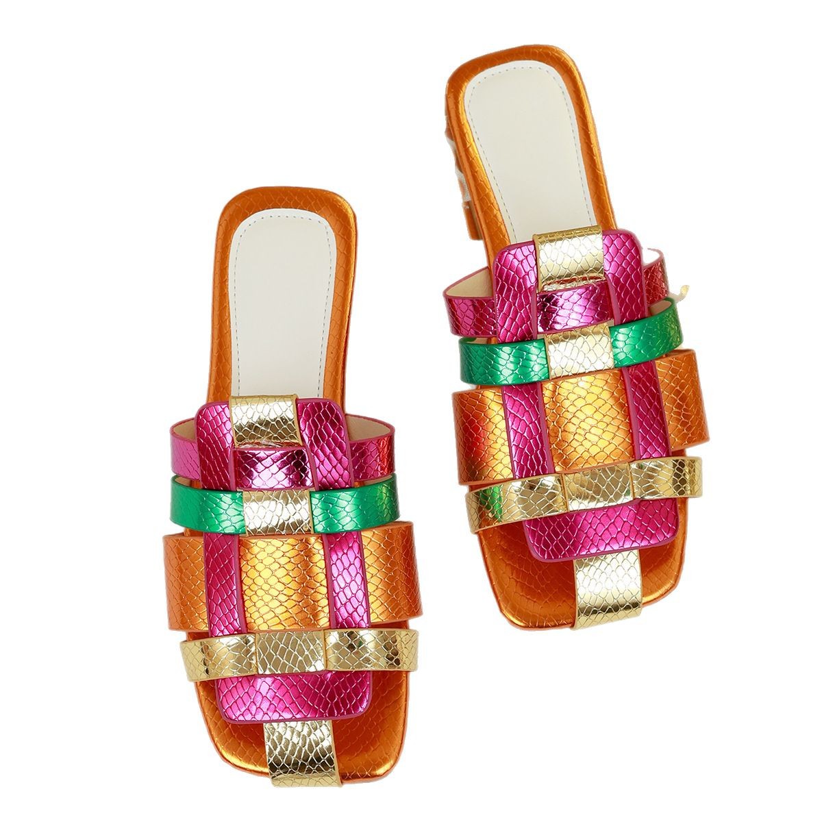 One-stop delivery of new summer 2025 export women's shoes, flat and fashionable Baotou color-block slippers for cross-border women Item Picture