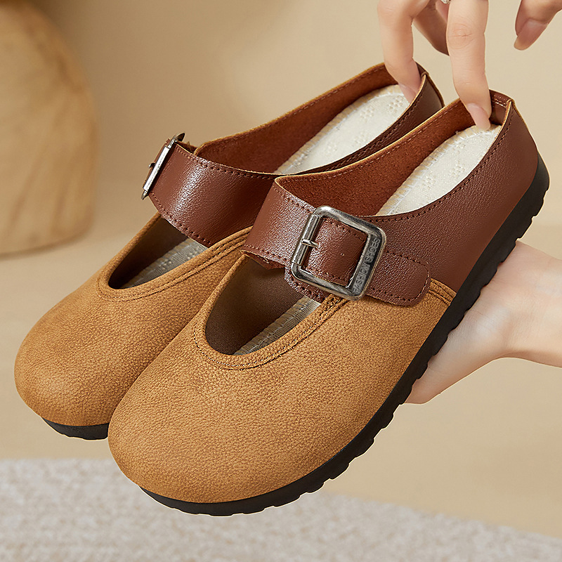 Summer new Japanese-style lazy bag, half-drag, color-blocked Boken shoes, fashionable, simple and casual women's shoes details Picture