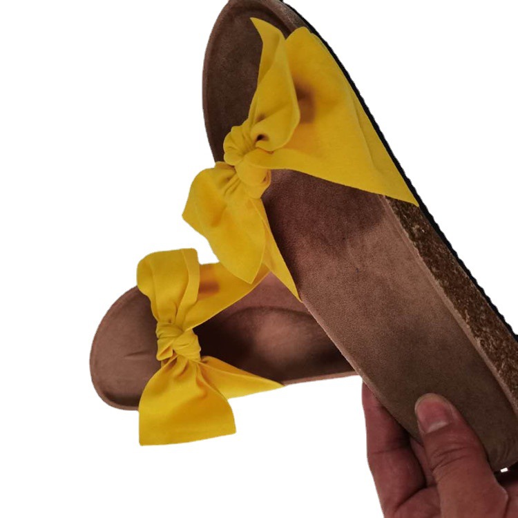 Cross-border trade large-sized 2023 summer new flat one-shoulder slippers, European and American bow flat cool slippers, beach Item Picture