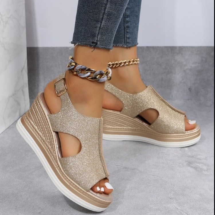 wish AliExpress Spring/Summer 2023 new thick-soled height-increasing sandals for women's trade, large size, fish-mouth, toe exposure, high heel, cool full figure