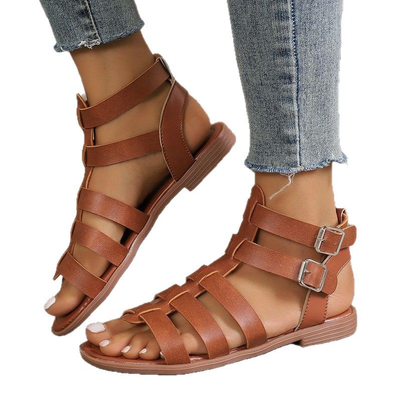 Soft leather Roman sandals for women's summer 2024 new style soft-soled mom shoes, fashionable outerwear women's sandals with flat heels Item Picture