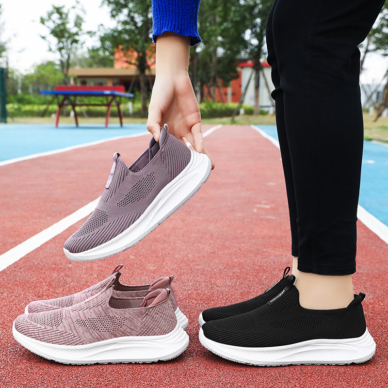 Women's casual shoes, shoes for middle-aged and elderly mothers, breathable single shoes with woven mesh, lazy shoes for one foot, versatile women's shoes Specification drawing