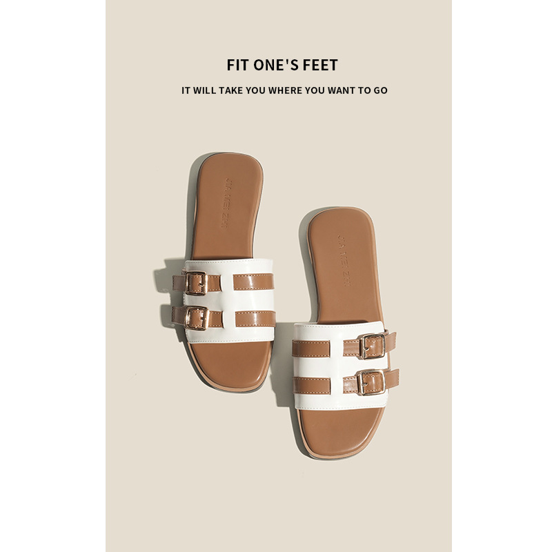 2025 Sandals, flat slippers, high-quality leather, casual, fashionable and comfortable one-shoulder women's slippers, flip-flops, women's flat beach shoes Application Scenario