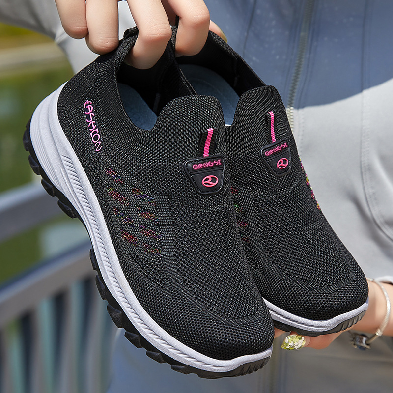 Women's summer flying woven single shoes, women's shoes with soft soles, not tiring to the feet. One step on mom shoes, cross-border casual shoes, senior shoes Specification drawing